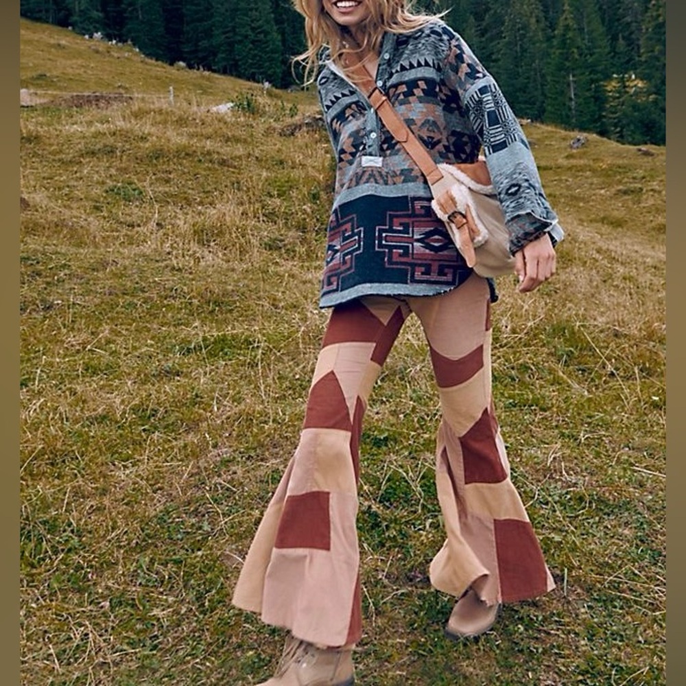 Free People Brown Patchwork Flare Jeans - Picture 2 of 9